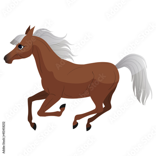 The carton horse runs at a gallop. Isolated vector illustration. Pony illustration for children s book.