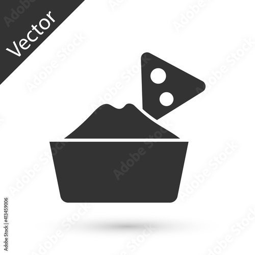 Grey Nachos in bowl icon isolated on white background. Tortilla chips or nachos tortillas. Traditional mexican fast food menu. Vector.