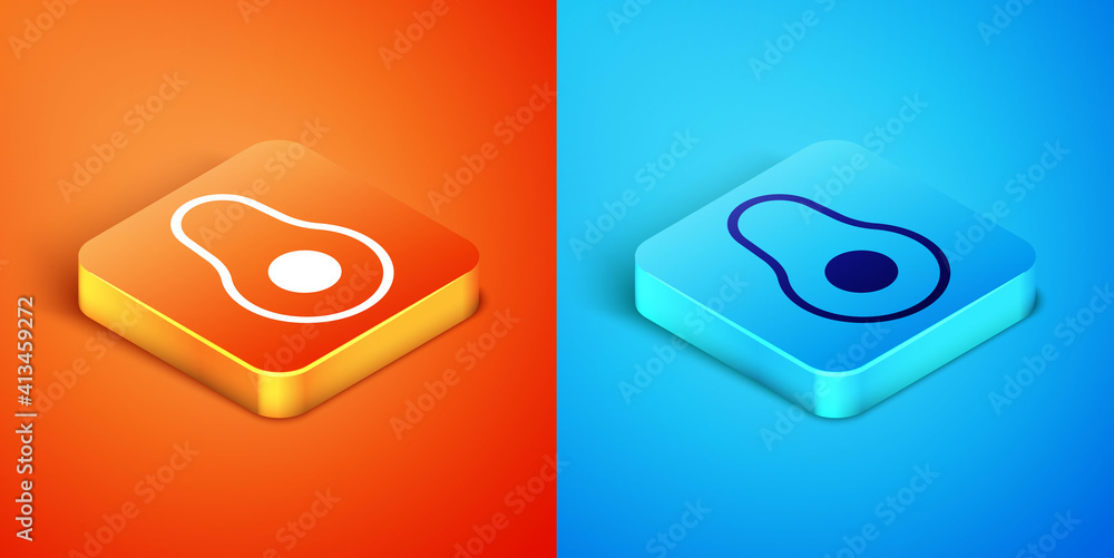 Isometric Avocado fruit icon isolated on orange and blue background. Vector. Isometric Avocado fruit icon isolated on orange and blue background. Vector.