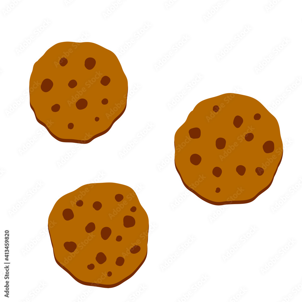 Cookie. The element of home bakery. Oatmeal pastry with chocolate. Sweet snack. Flat cartoon illustration. Cookie. The element of home bakery. Oatmeal pastry with chocolate. Sweet snack. Flat cartoon illustration.