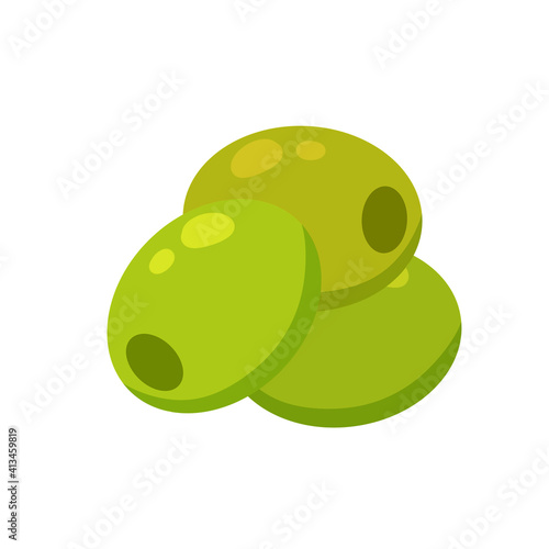 Olive. Green ingredients. Many Raw vegetable. Flat cartoon illustration