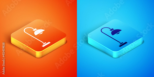 Isometric Floor lamp icon isolated on orange and blue background. Vector.