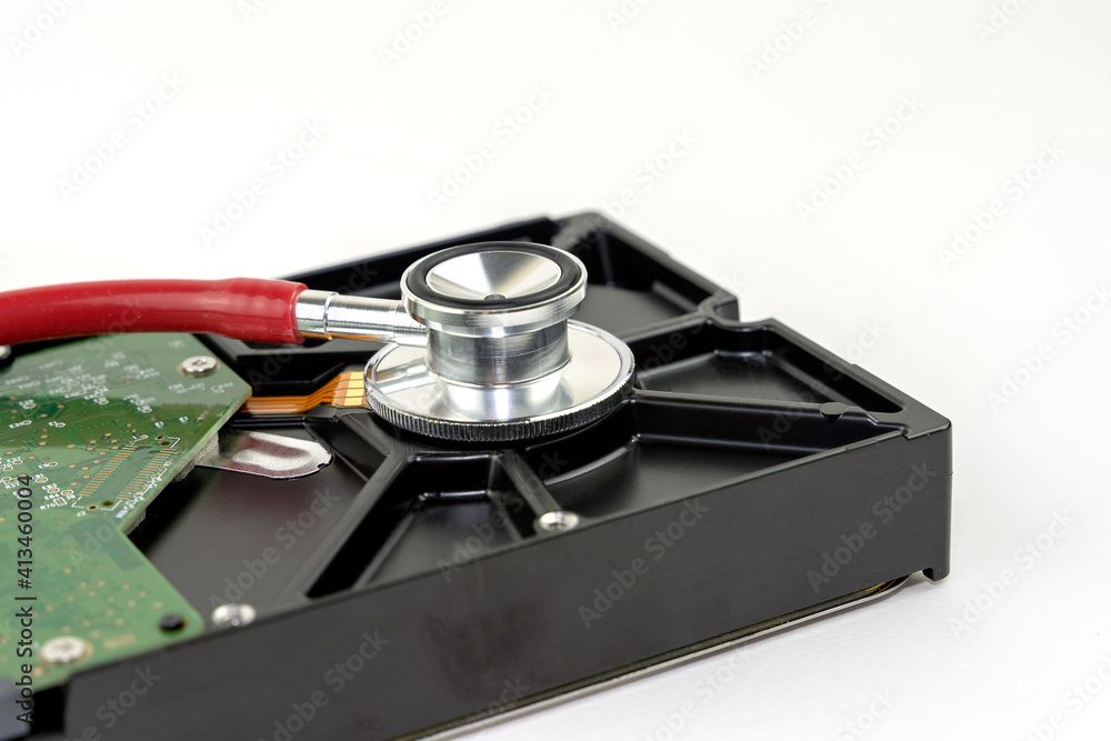hard drive and stethoscope, computer repair one hard drive and stethoscope, computer repair one