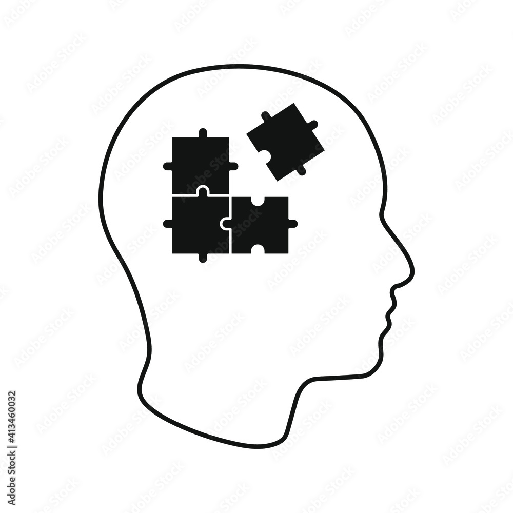 Simple Head Puzzle Mind Design For Education Industry. idea concept vector icon on white background Simple Head Puzzle Mind Design For Education Industry. idea concept vector icon on white background