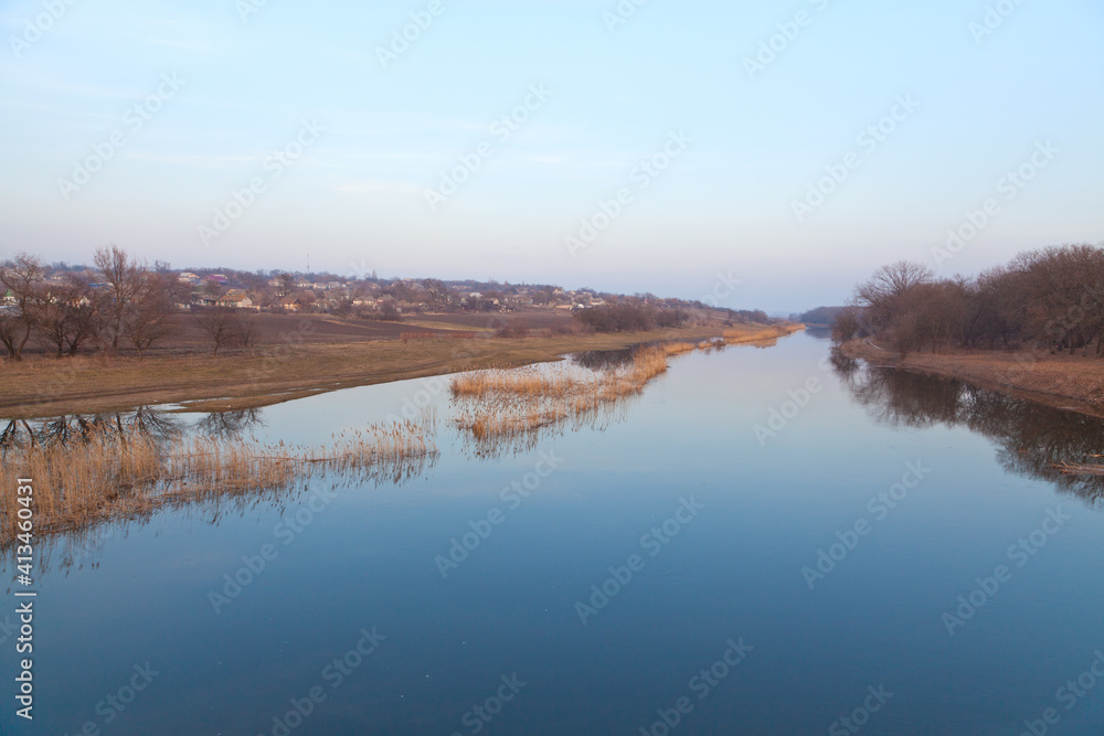 Spring river with calm water. River Samara