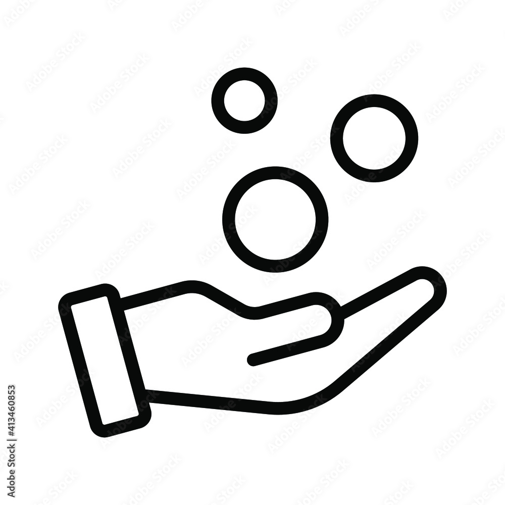 Money on hand, obtain line icon. Simple outline style hand and coins for web template and app. Vector illustration isolated on white background. EPS 10 Money on hand, obtain line icon. Simple outline style hand and coins for web template and app. Vector illustration isolated on white background. EPS 10