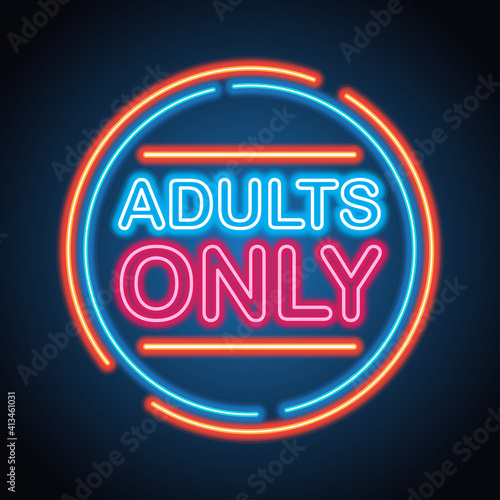adults only glowing box for outdoor  business advertising neon sign billboard. vector illustration