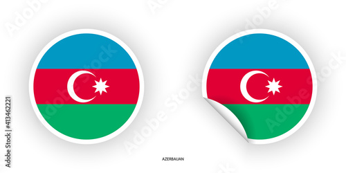 Azerbaijan sticker flag icon set in button shape and sticker with peeled off on white background.
