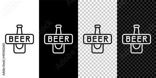 Set line Beer bottle icon isolated on black and white,transparent background. Vector.