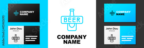 Blue line Beer bottle icon isolated on white background. Logo design template element. Vector.