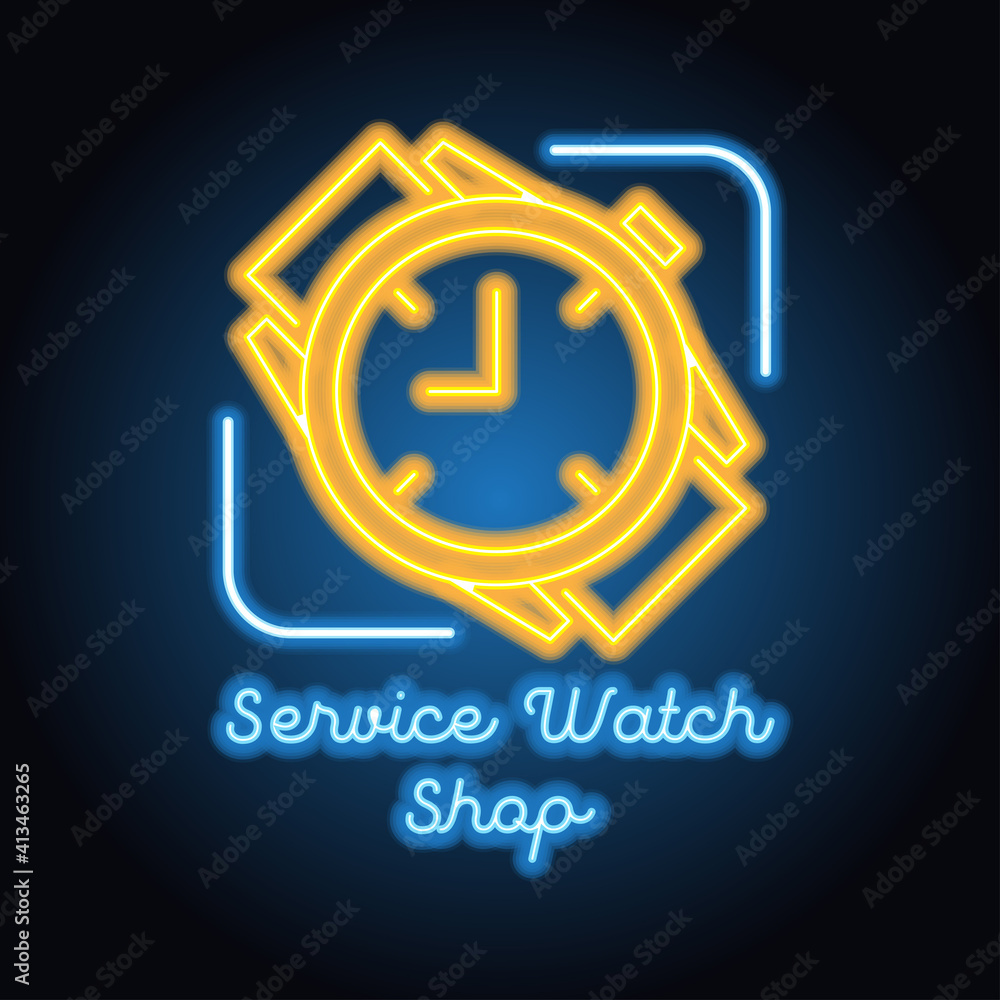 man and woman watches store neon sign for watcher maker and store plank banner. vector illustration man and woman watches store neon sign for watcher maker and store plank banner. vector illustration