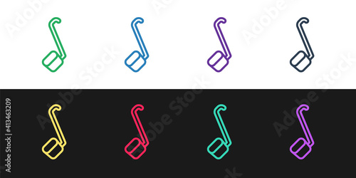 Set line Sauna ladle icon isolated on black and white background. Vector.