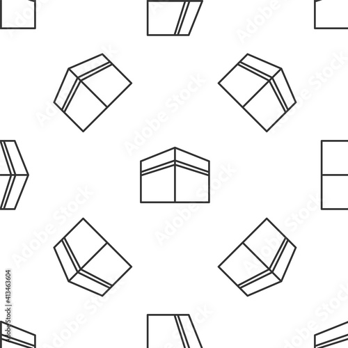 Grey line Kaaba mosque icon isolated seamless pattern on white background. Kaaba hajj Mecca pray pilgrimage Ramadan Islam muslim mosque. Vector.