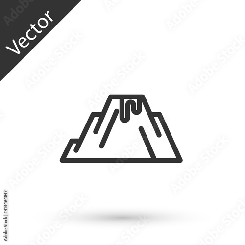Grey line Volcano eruption with lava icon isolated on white background. Vector.