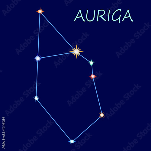 The constellation of the Charioteer with respect to the colors and sizes of the stars. Icon, logo.