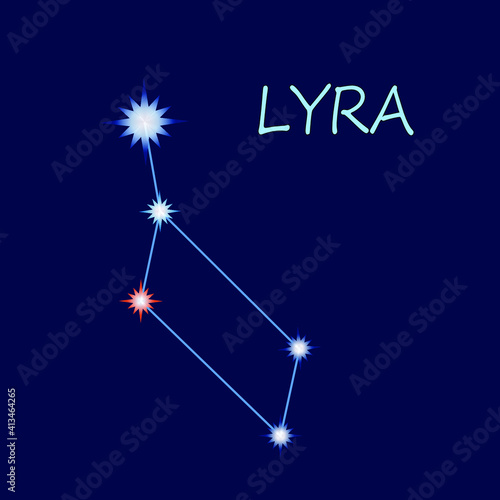 The constellation of Lyra, observing the colors and sizes of the stars. Icon, logo.