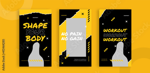 Set of editable templates for Instagram story, Facebook story, social media, gym, sport, fitness, advertisement, and business promotion, fresh design with yellow color and minimalist vector (1/3)