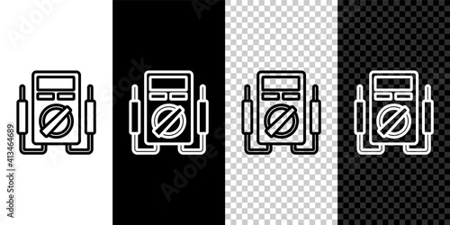 Set line Ampere meter, multimeter, voltmeter icon isolated on black and white, transparent background. Instruments for measurement of electric current. Vector.