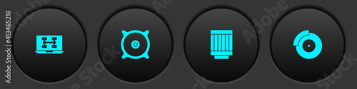 Set Diagnostics condition of car, Car audio speaker, air filter and brake disk with caliper icon. Vector.