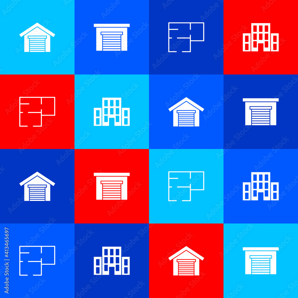Set Garage, , House plan and icon. Vector. Set Garage, , House plan and icon. Vector.