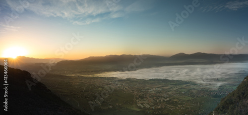 Sunrise on a winter foggy morning over Terni, Umbria, Italy