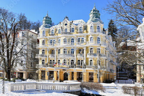 Spa architecture in winter - sunny day in Marianske Lazne (Marienbad) photo