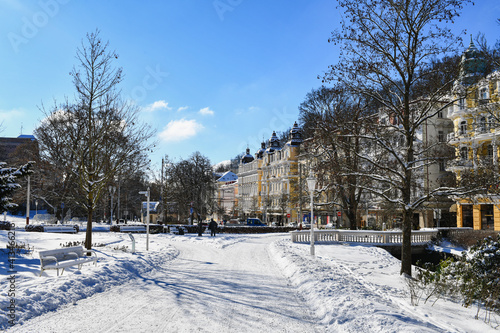 Spa park under snow - winter in Marianske Lazne (Marienbad) - Czech Republic