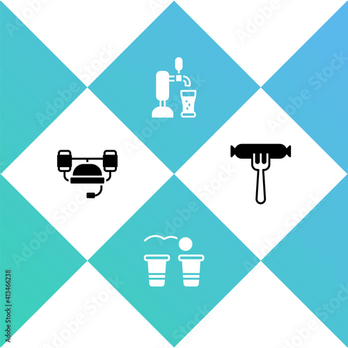 Set Beer helmet, pong game, tap with glass and Sausage the fork icon. Vector.