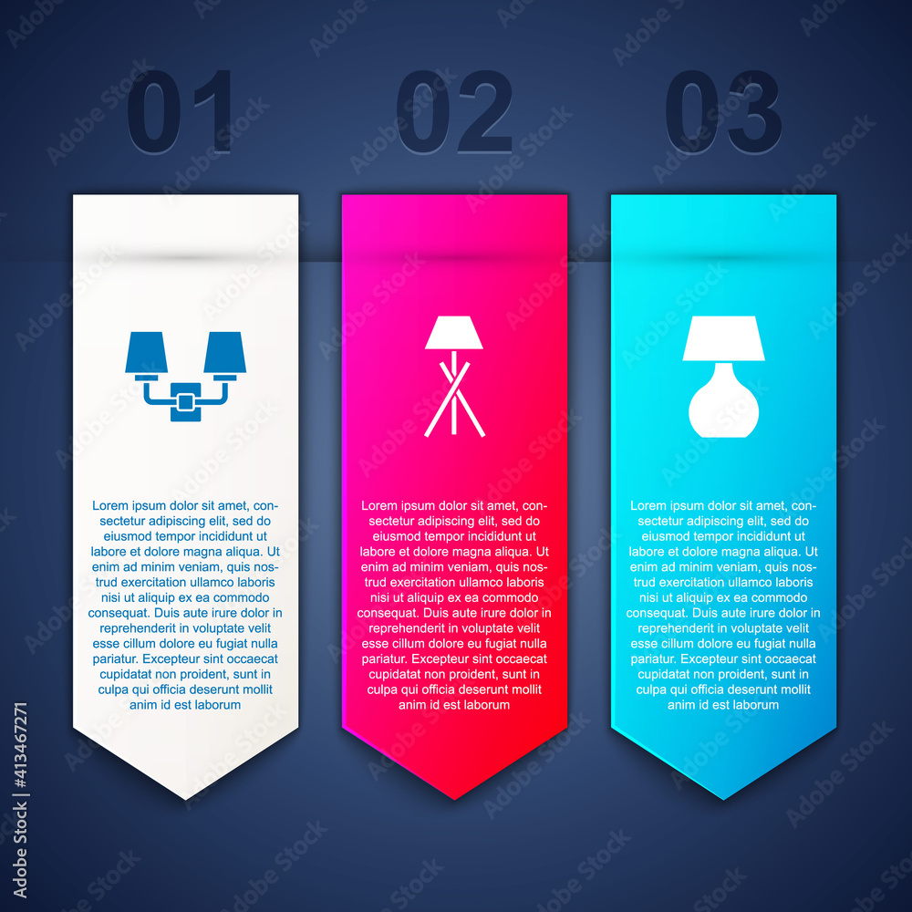 Set Wall lamp or sconce, Floor and Table. Business infographic template. Vector. Set Wall lamp or sconce, Floor and Table. Business infographic template. Vector.