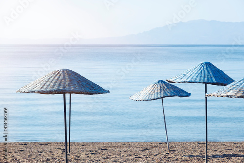 Bodrum Bitez Beach With Straw Umbrella - Aegean Sea. Retro Ä°mage © batuhan toker