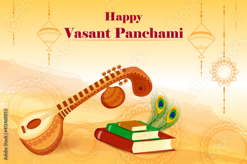 Vasant Panchami Saraswati Puja Indian festival background