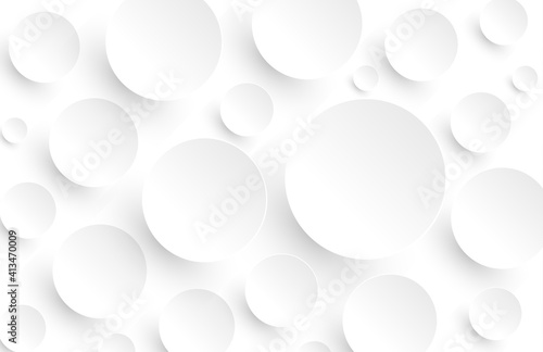 Abstract white background with 3D circles pattern, interesting white grey vector  background illustration.