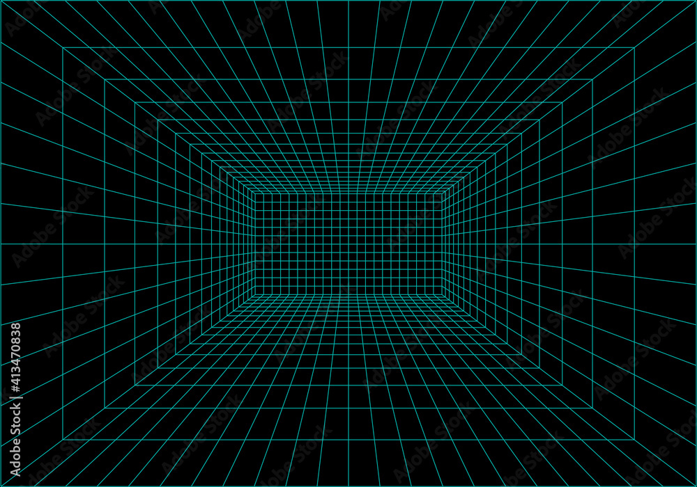 Inside of virtual reality. Interior perspective grid. Wireframe of digital data. Vector Inside of virtual reality. Interior perspective grid. Wireframe of digital data. Vector