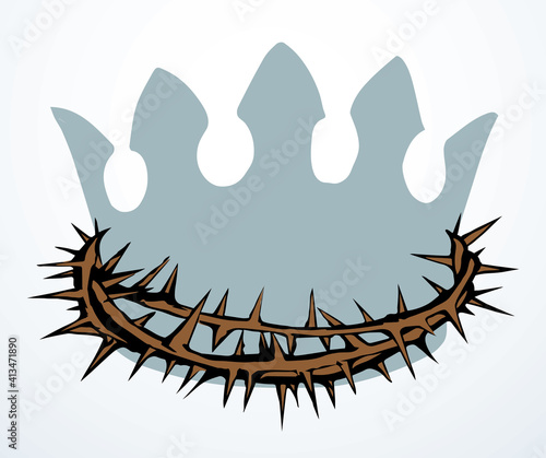 Precious golden crown with thorns. Vector drawing