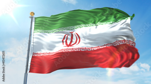 4k 3D Illustration of the waving flag on a pole of country Iran