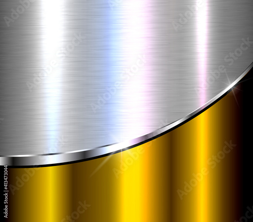 Silver gold  metallic background, 3D elegant chrome brushed metal texture design, vector illustration.