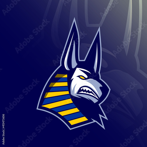 Head anubis mascot logo e-sport design