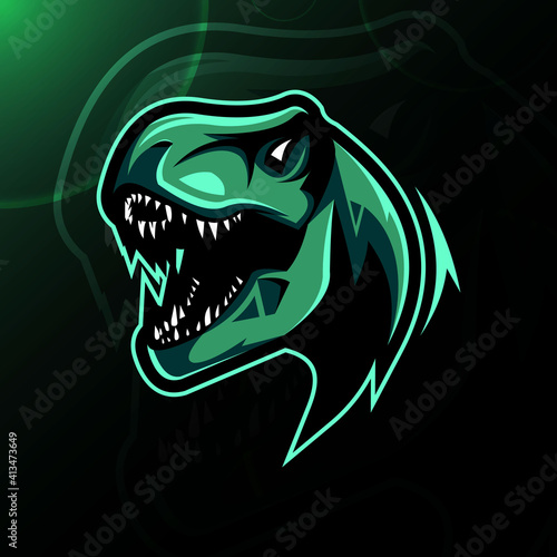 Head T-rex mascot logo e-sport design