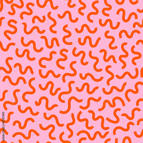 Memphis squiggle seamless pattern. Bold geometric abstract background. Simple modern wavy texture for graphic design. Minimal doodle organic shape print for fashion fabric. photo