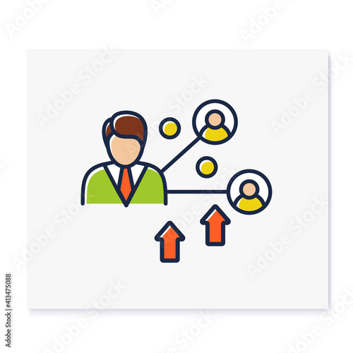 Improving social relation color icon. Personal growth concept. Communication process, forming relationships with people. Isolated vector illustration