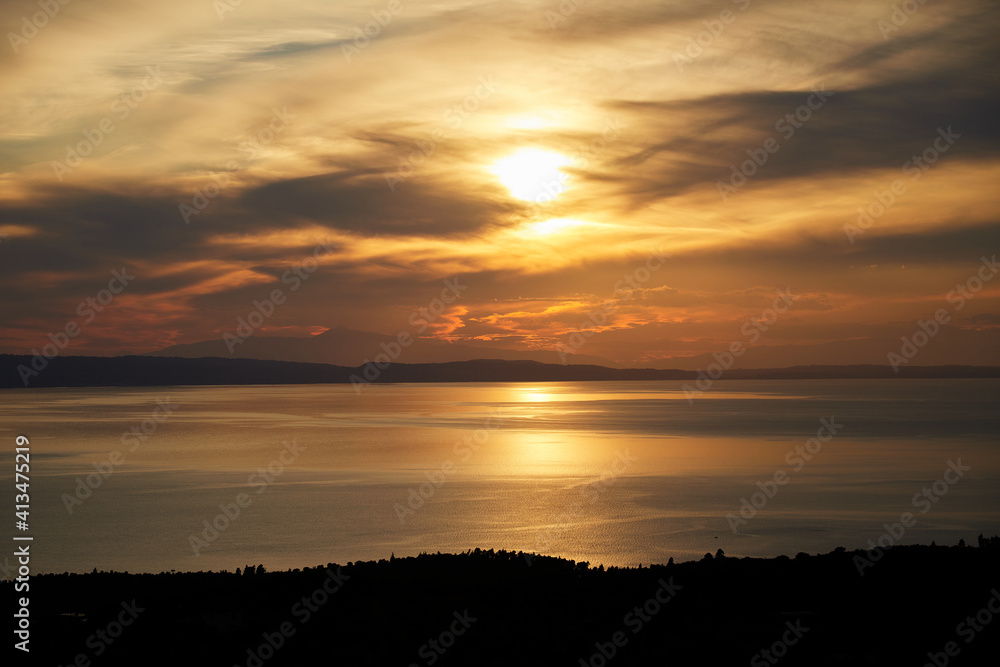 Golden sunset in Prathenonas, Sythonia with view to Cassandra - Halkidiki, Greece