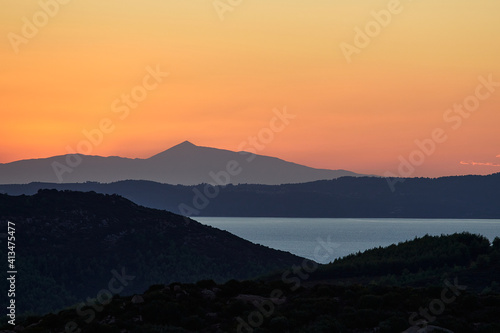 Beautiful sunset on Sythonia with view to Cassandra - Halkidiki Peninsula, Greece