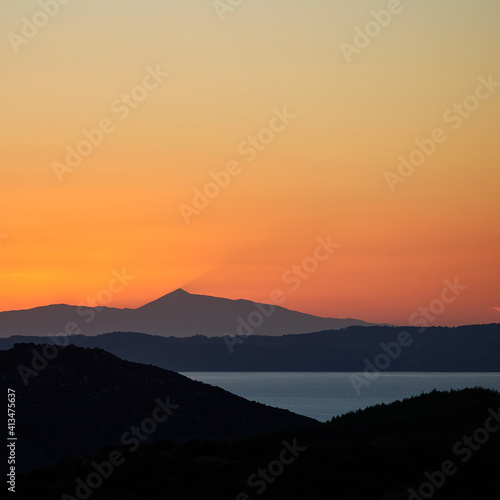 Beautiful sunset in Sythonia with view to Cassandra - Halkidiki Peninsula, Greece