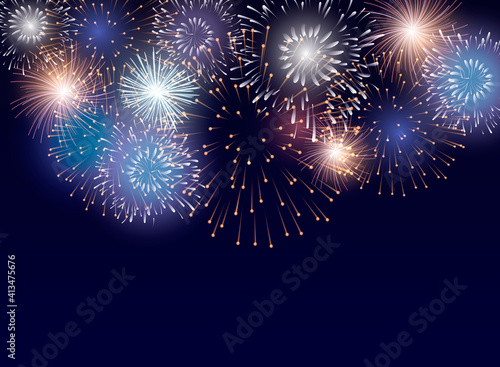 Vector Brightly Colorful Fireworks on the background of the night sky.