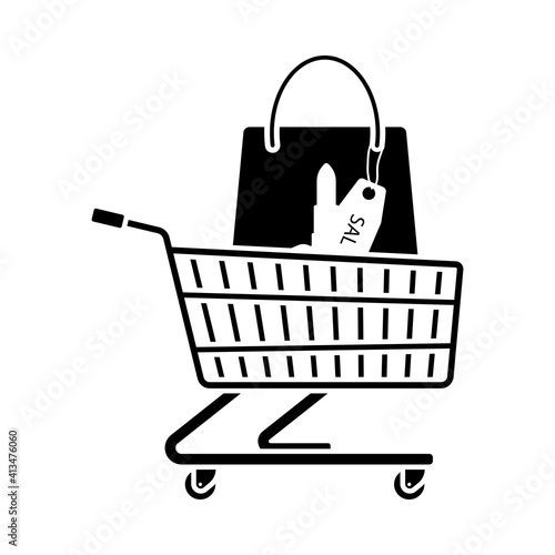 Shopping Cart With Bag Of Cosmetics Icon