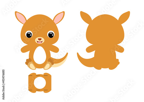 DIY cute kangaroo chocolate egg holder template. Retail paper box for the easter egg. Printable color scheme. Laser cutting vector template. Isolated packaging design illustration.