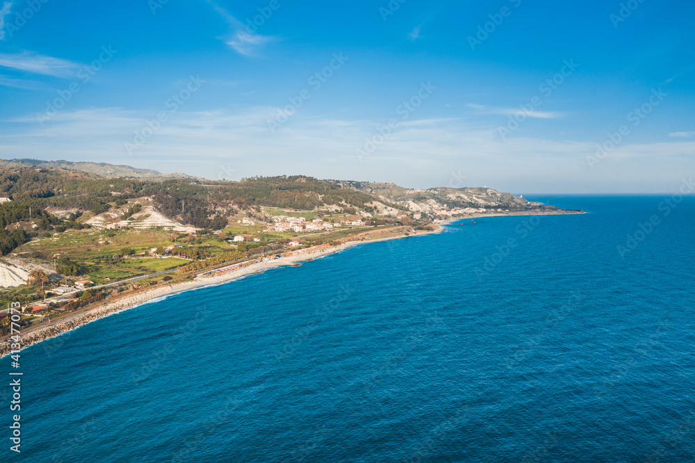 Aerial view of the coast of Palizzi, Calabria.