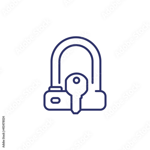 Bicycle U-Lock and key line icon