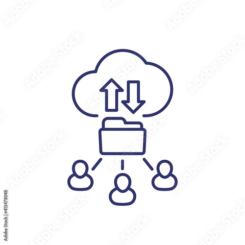cloud folder and users line icon