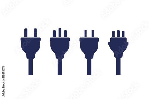 electric plugs on white, vector set